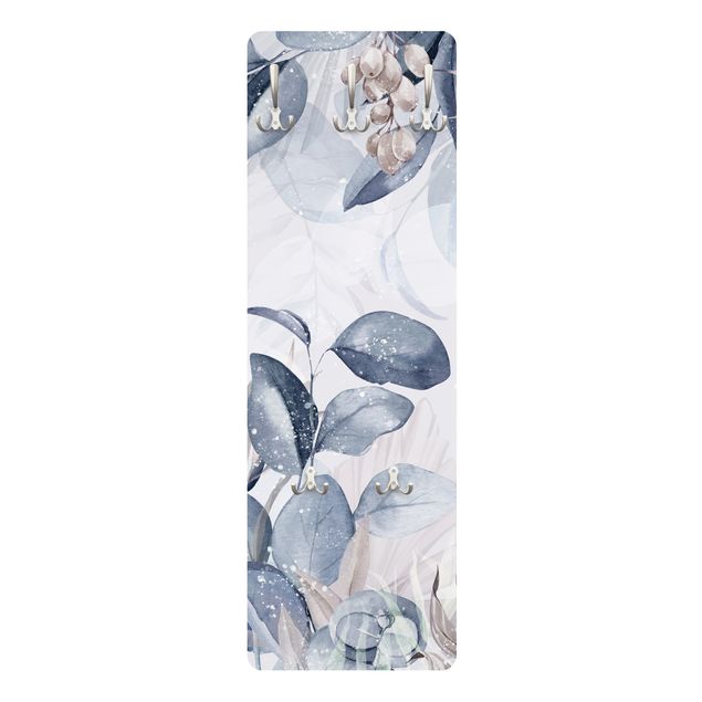 Wandgarderobe mit Motiv Botanik in Pastell Blau & Beige