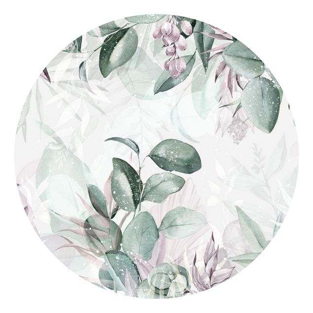 Runde Tapete selbstklebend - Botanik in Pastell Grün & Rosa