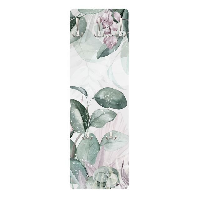 Wandgarderobe mit Motiv Botanik in Pastell Grün & Rosa