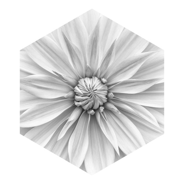Hexagon Mustertapete selbstklebend - Botanische Blüte in Weiß
