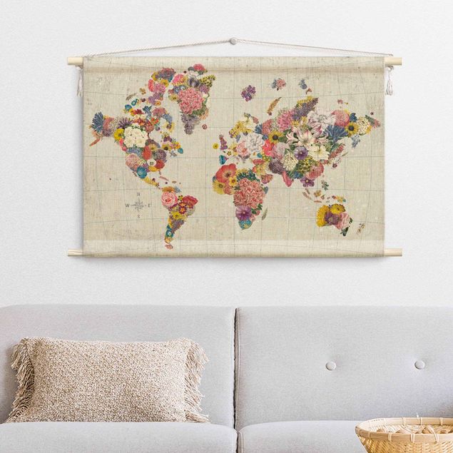 Wandbehang Natur Botanische Weltkarte