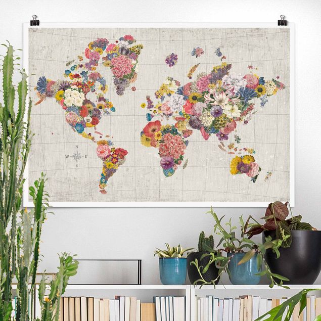 Weltkarte Wandposter Botanische Weltkarte