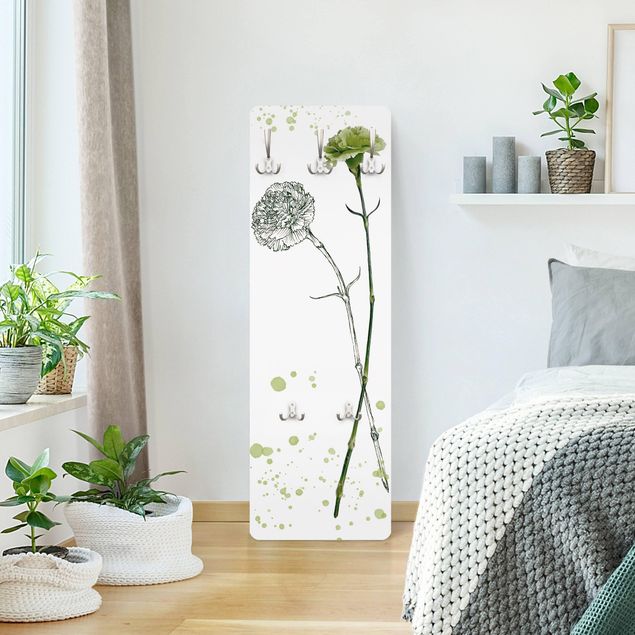 Garderobenpaneel weiß Botanisches Aquarell - Nelke