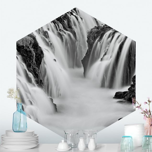 Wasserfall Tapete Brúarfoss Wasserfall in Island Schwarz-Weiß