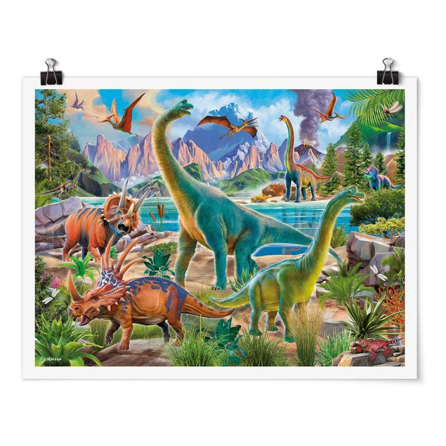 Wandbilder Modern Brachiosaurus und Tricaterops