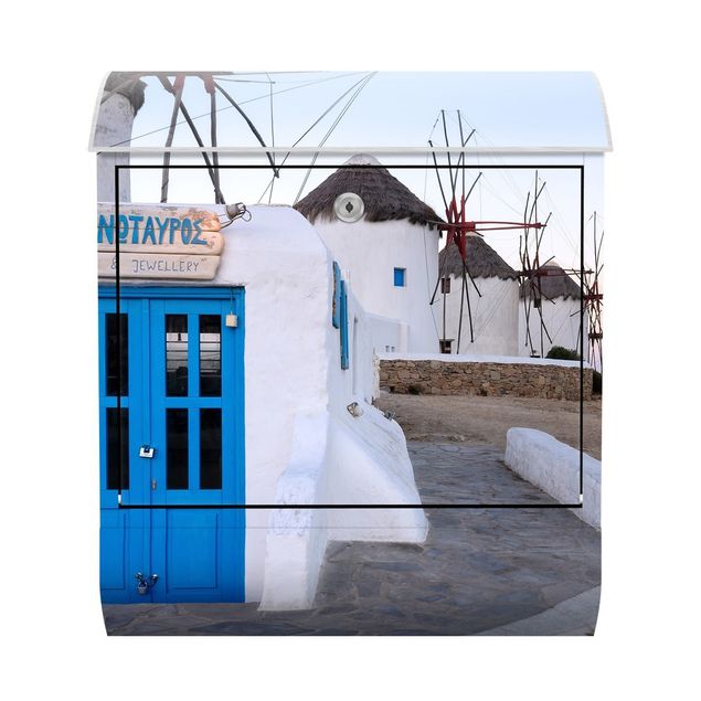 Briefkasten mit Zeitungsfach - Mykonos Windmills - Wandbriefkasten