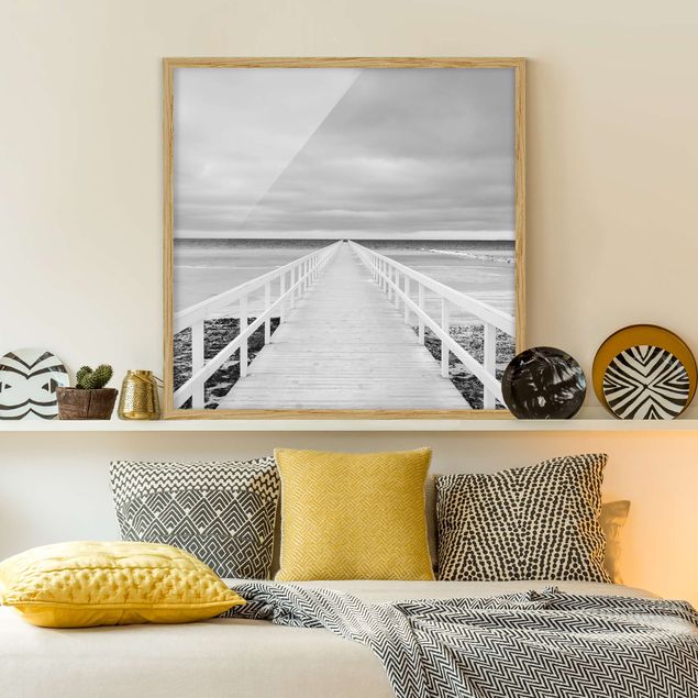 Wanddeko Küche Brücke in Schweden Schwarz-Weiß