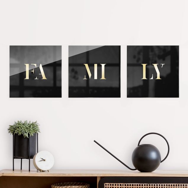 Buchstaben FAMILY Weiß 3-teilig I Set Glasbild