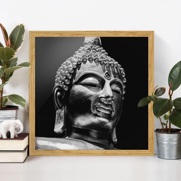 schwarz-weiß Bilder gerahmt Buddha Statue Gesicht
