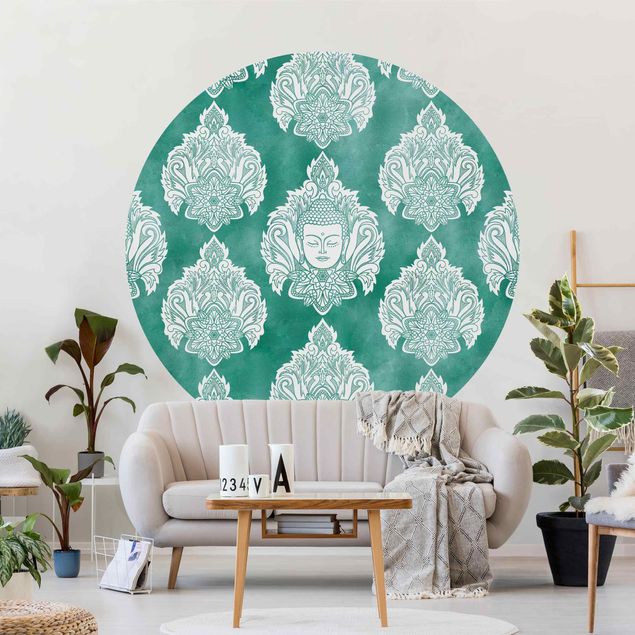 Tapeten mit Muster Buddha und Lotus Smaragdmuster