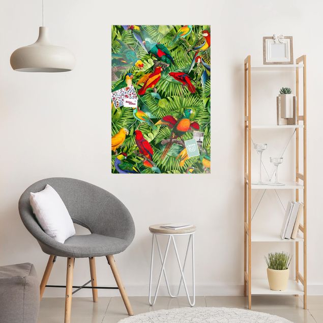 Küche Dekoration Bunte Collage - Papageien im Dschungel