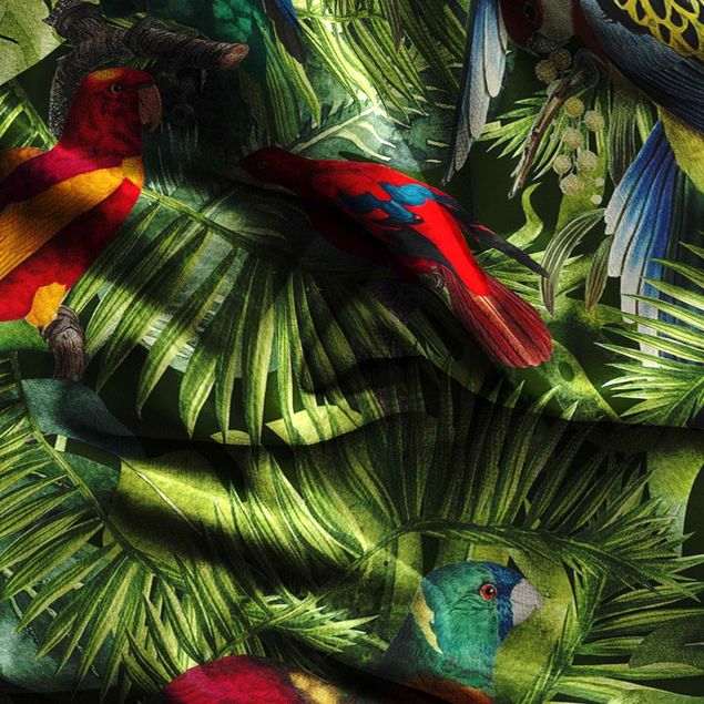 Vorhang Blumen Bunte Collage - Papageien im Dschungel