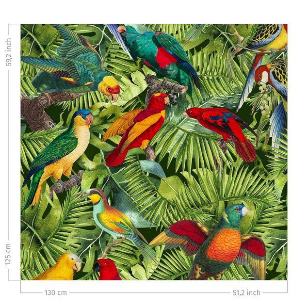 Vorhänge Maßanfertigung Bunte Collage - Papageien im Dschungel