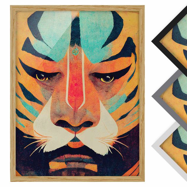 Bilder mit Rahmen Bunte Tiger Illustration