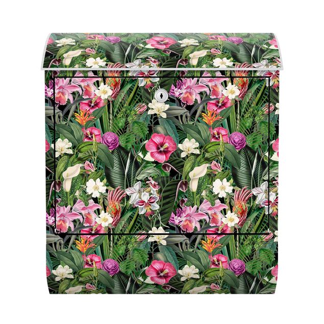 Postkasten bunt Bunte tropische Blumen Collage
