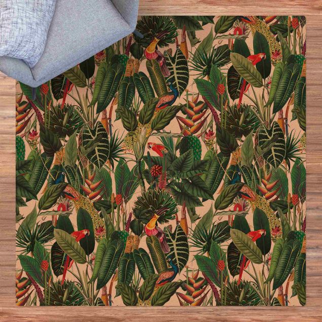 Moderne Teppiche Bunter tropischer Regenwald Muster