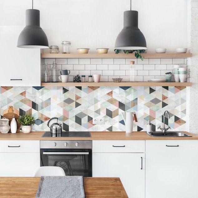 Spritzschutz Küche Glas Aquarell-Mosaik mit Dreiecken III