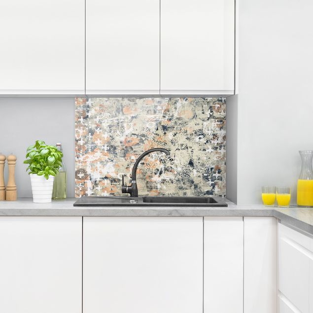 Glasrückwand Küche Muster Terracotta Collage