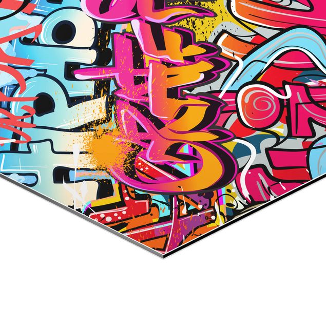 Hexagon Bild Alu-Dibond - HipHop Graffiti