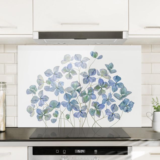 Wanddeko Küche Blaue Hortensienblüten