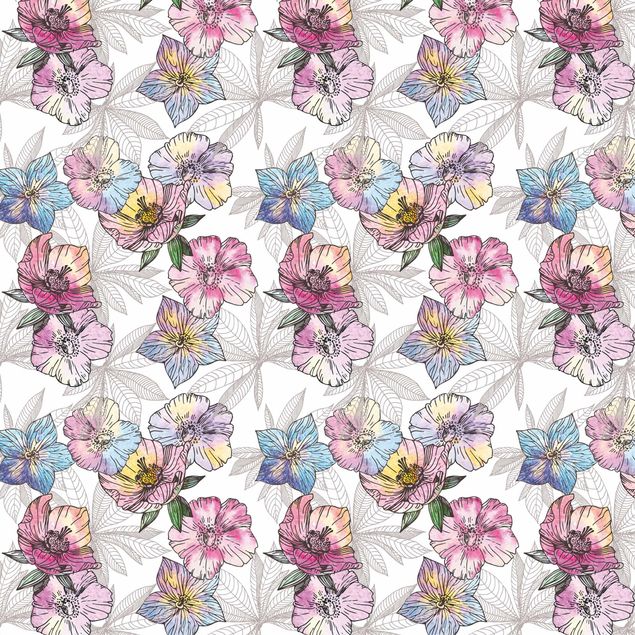 Klebefolie - Aquarell Blumenmuster Pastellfarben