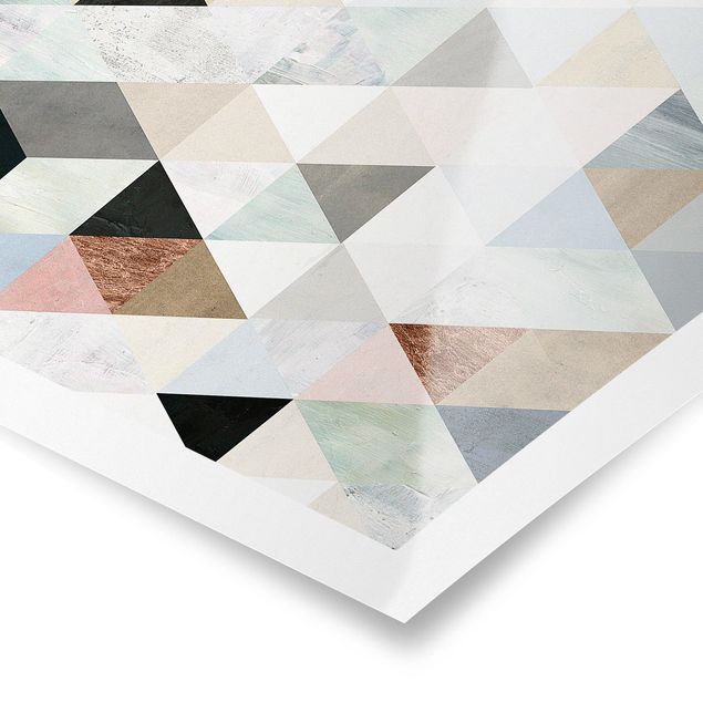 Poster Aquarell-Mosaik mit Dreiecken I