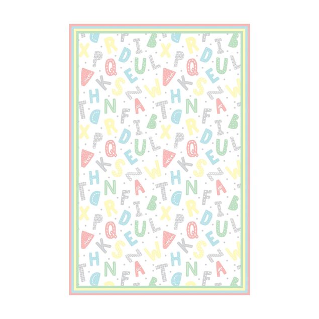 Pastell Teppich Alphabet in Pastellfarben mit Rahmen