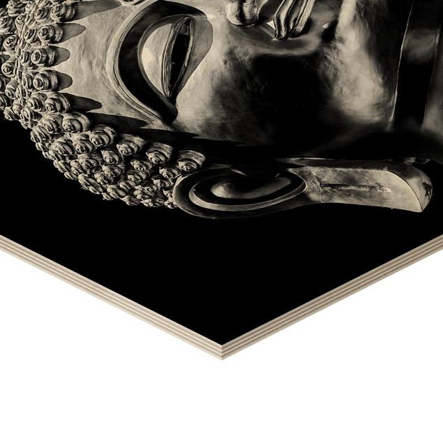 Wandbild Holz Buddha Statue Gesicht