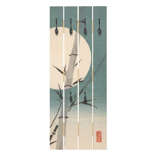 Wandgarderoben Blau Japanische Zeichnung Bambus und Mond