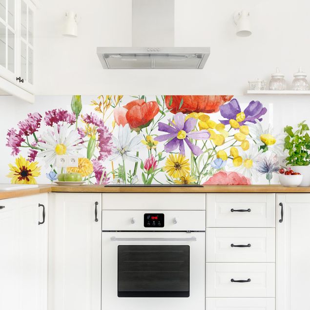 Spritzschutz Küche Glas Aquarellierte Blumen