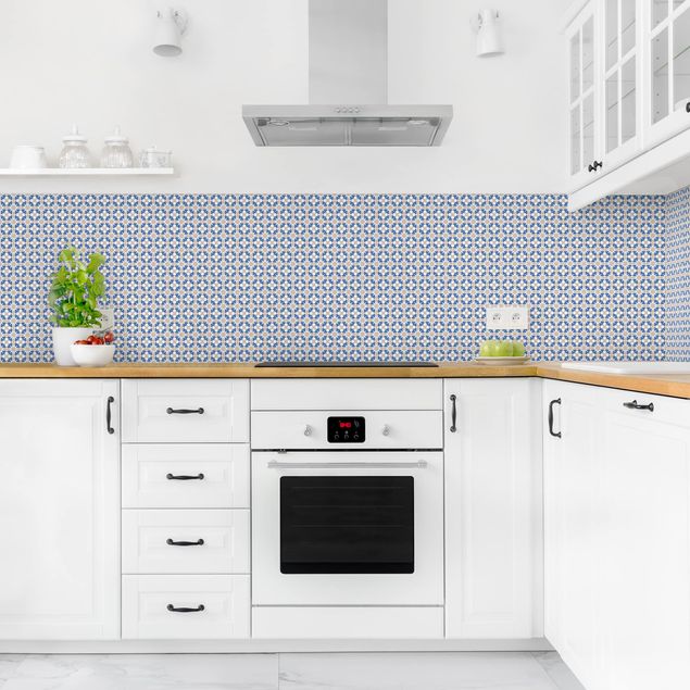 Küchenrückwände Fliesenoptik Orientalisches Muster mit blauen Sternen
