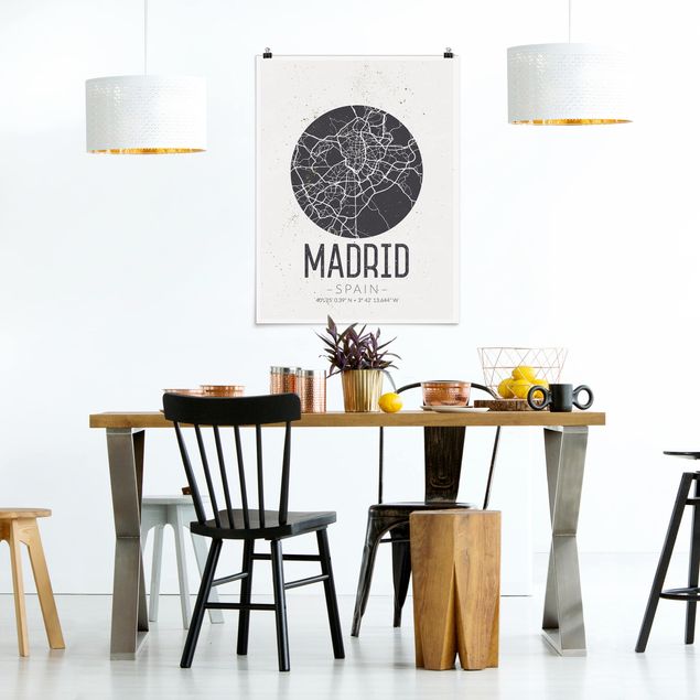 Poster schwarz-weiß Fotografie Stadtplan Madrid - Retro