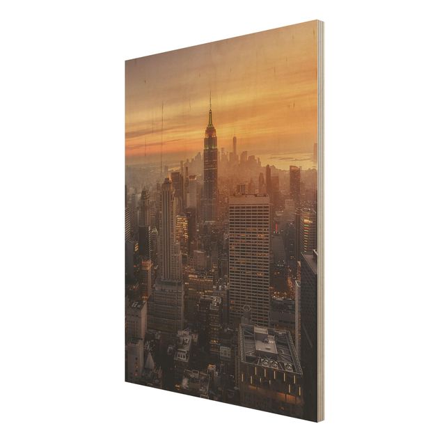 Holzbilder Manhattan Skyline Abendstimmung