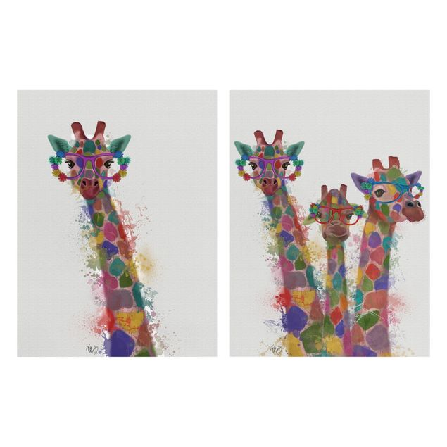 Wandbilder Modern Regenbogen Splash Giraffen Set I