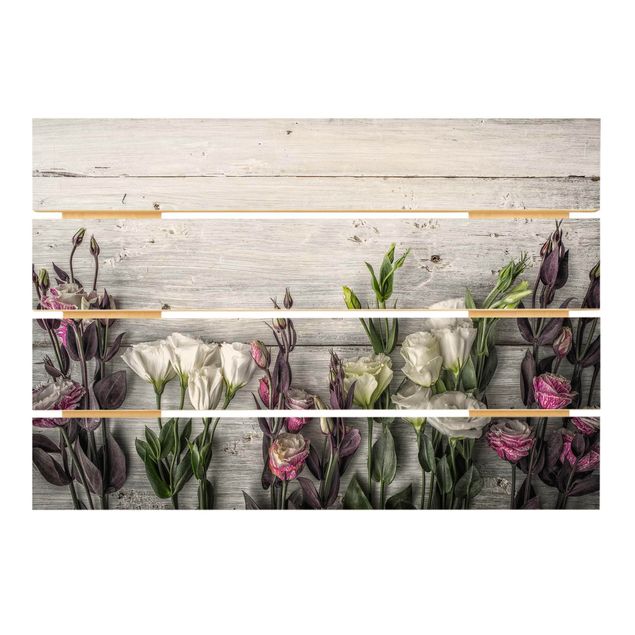 Bilder auf Holz Tulpen-Rose Shabby Holzoptik