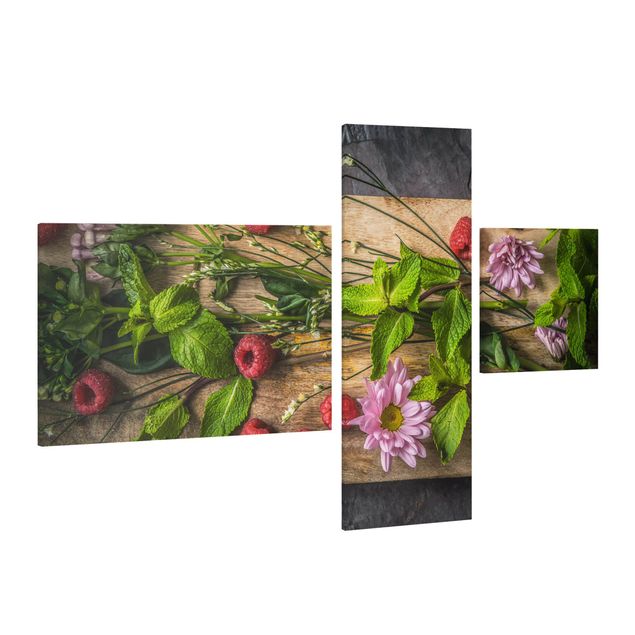 Blumenbilder auf Leinwand Blumen Himbeeren Minze