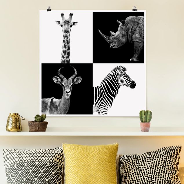 Wandbilder Giraffen Safari Quartett