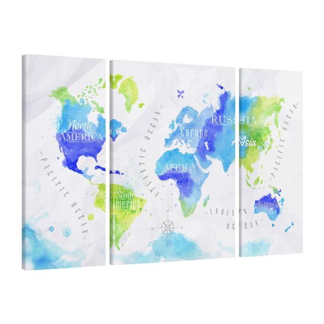 Leinwandbilder Weltkarte Weltkarte Aquarell blau grün