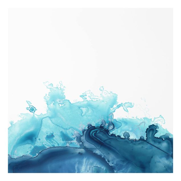 Glas Spritzschutz - Welle Aquarell Blau I - Quadrat - 1:1