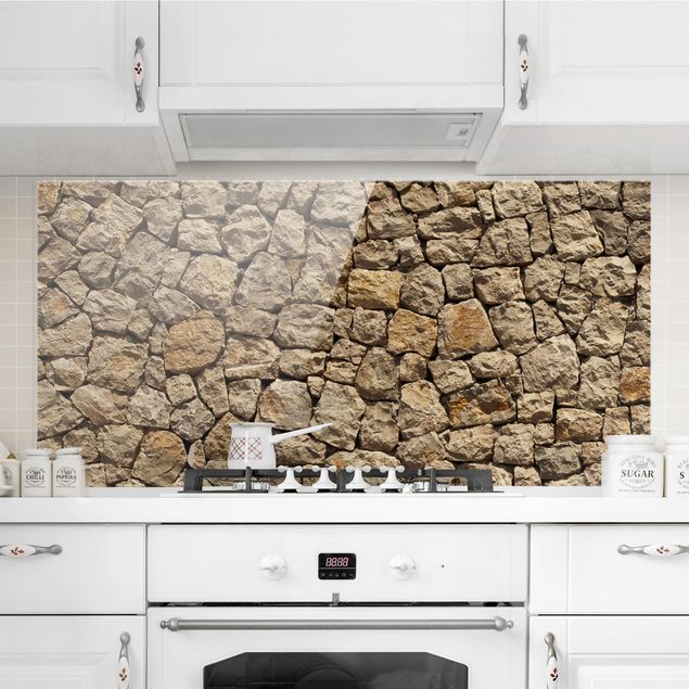 Wanddeko Küche Alte Wand aus Pflasterstein
