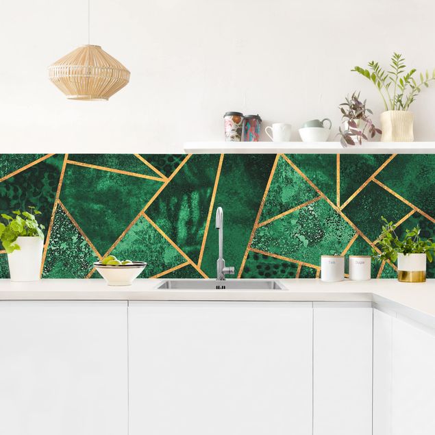 Glasrückwand Küche Dunkler Smaragd mit Gold