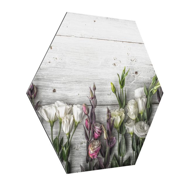 Wandbilder Modern Tulpen-Rose Shabby Holzoptik