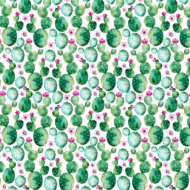Klebefolie Tisch Kaktus mit Blüten Aquarell