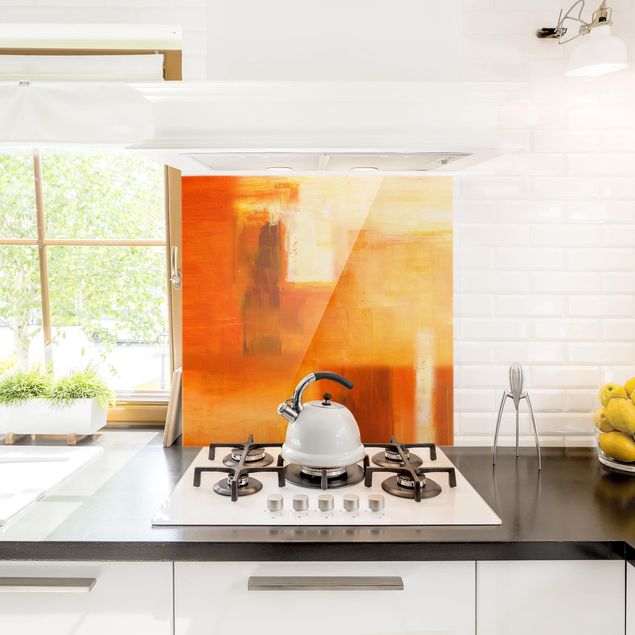 Küchenspiegel Glas Komposition in Orange und Braun 02