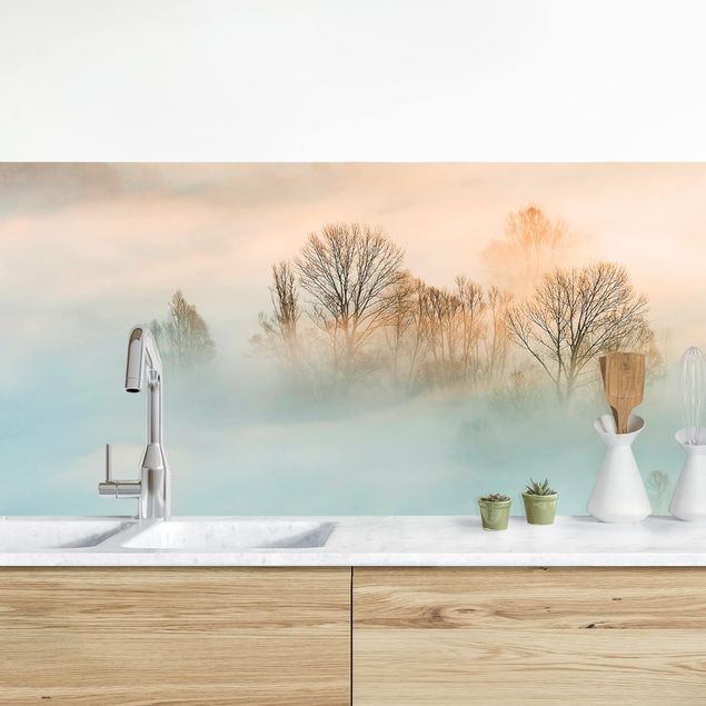 Wanddeko Küche Nebel bei Sonnenaufgang