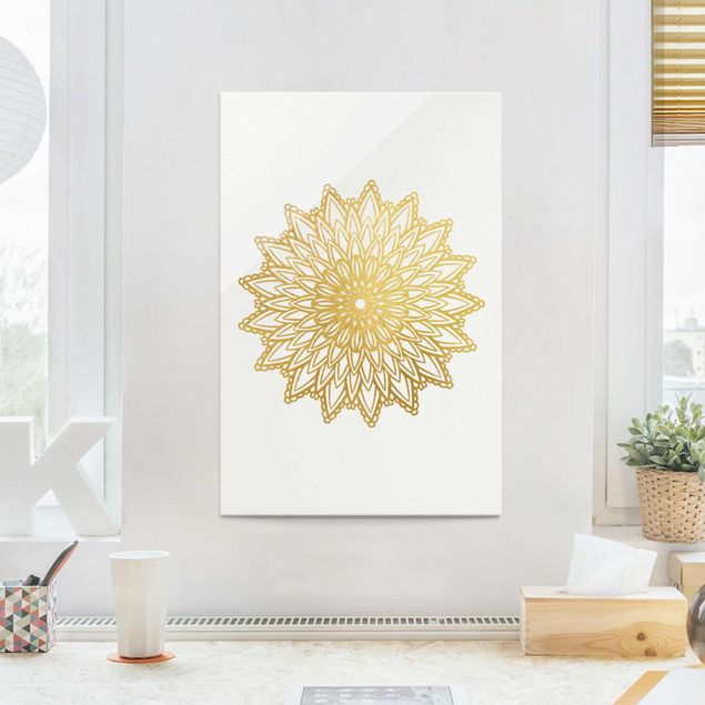 Wanddeko Küche Mandala Sonne Illustration weiß gold