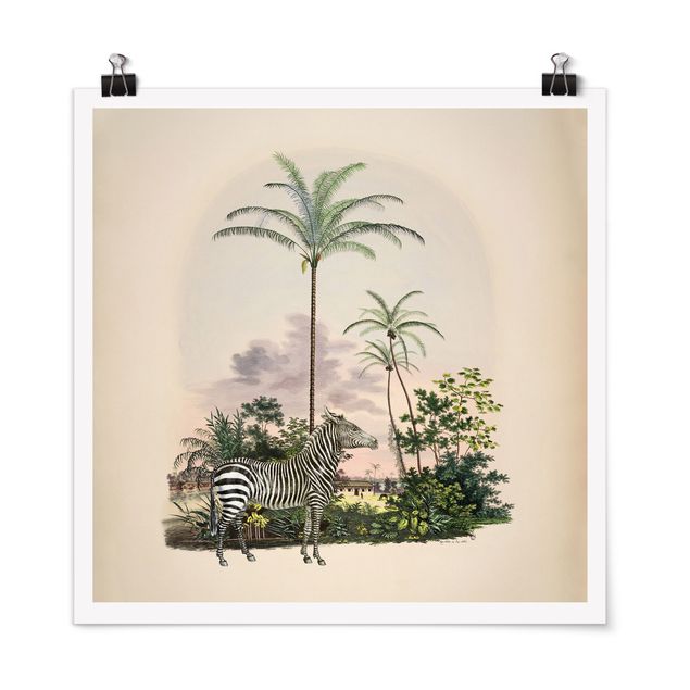 Kunstkopie Poster Zebra vor Palmen Illustration