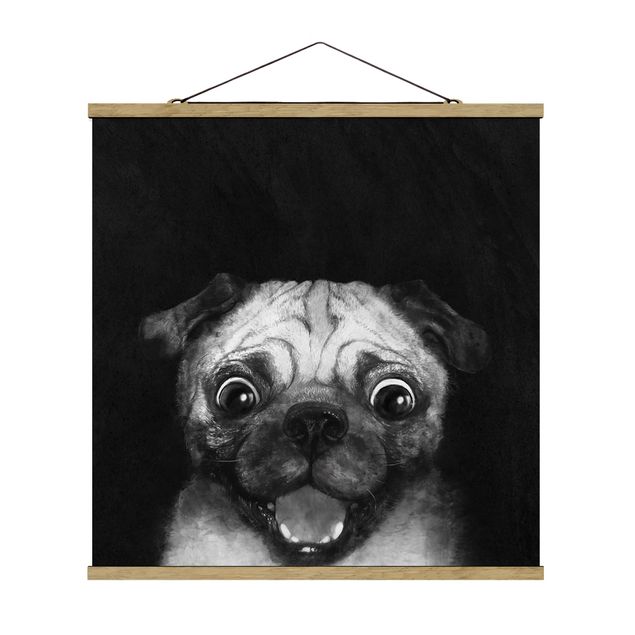 Wandbilder Modern Illustration Hund Mops Malerei auf Schwarz Weiß