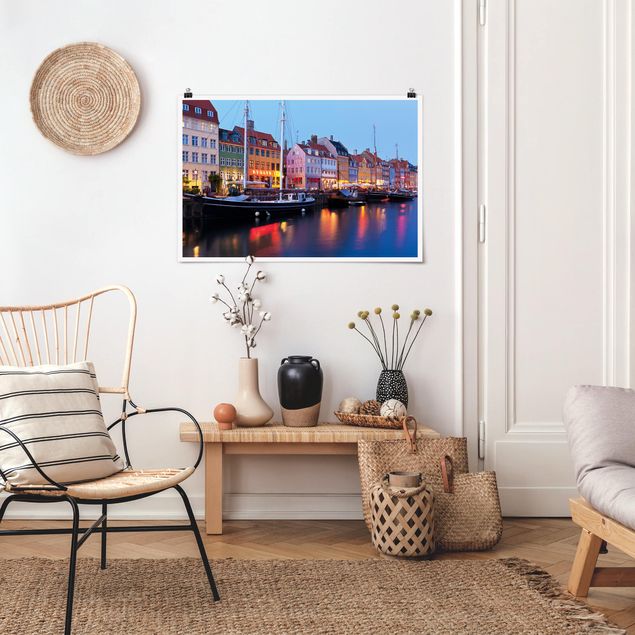 Poster Skyline Kopenhagener Hafen am Abend