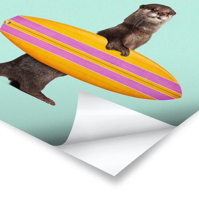Kunstkopie Poster Otter mit Surfbrett